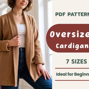 Oversized Cardigan Schnittmuster | Übergroße Jacke | Anfänger Nähen | Damen Strickjacke | Einfacher PDF Download | 7 Größen |  Schnittmuster für Damen
