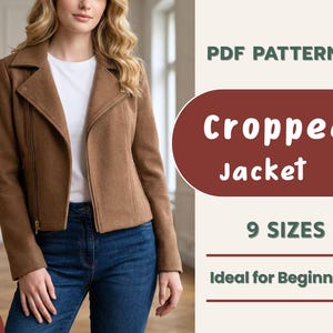 Cropped Jacket Sewing Pattern| Beginner Friendly | Women's Jacket Pattern | 9 Sizes | Moto Jacket | Biker Jacket Pattern | PDF Pattern