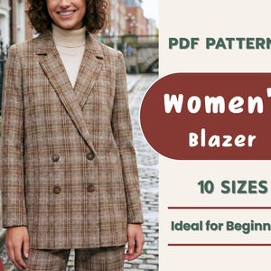 Naaipatroon dames double-breasted blazer, damesblazer naaien, klassiek longline op maat, beginnerspatroon, 10 maten, pdf-patroon