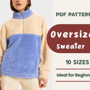 Oversized Half Zip Sweater Pattern, Beginner Pattern, 10 Sizes, Oversized Sweater pattern, Jacket pattern, Women Jacket sewing, PDF Pattern