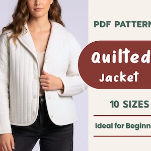 PDF-patroon gewatteerd jasje | Eenvoudig naaipatroon voor beginners | Patroon quiltjas | 10 maten