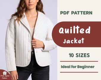 Wzór PDF na kurtkę pikowaną | Łatwy wzór do szycia dla początkujących | Wzór na płaszcz pikowany | 10 rozmiarów