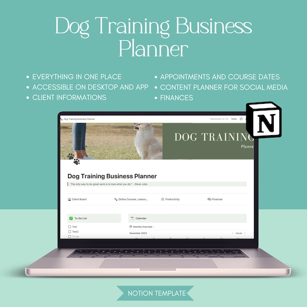 Dog Training Planner Notion Template for Dog Trainer Planner for Dog Business Notion Template Dog Trainer Template on Notion for Dog Trainer