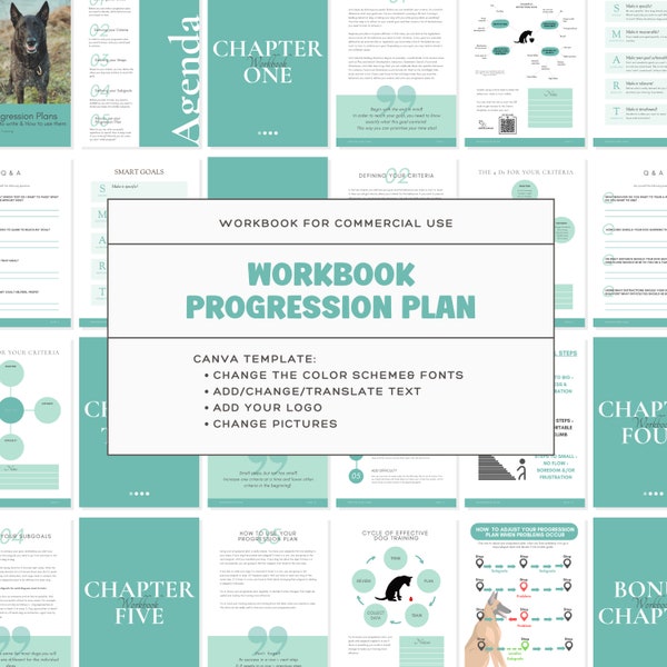 Workbook Progression Plans Canva Template Commercial Use Workbook for Dog Trainer Template Workbook Dog Training Plan Commercial Use Dog PLR