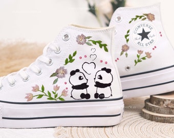 Personalize Panda Embroidery Shoes Converse Panda Flower Embroidery Chuck Taylor 1970 Custom Floral Bear Converse Custom Embroidery Converse