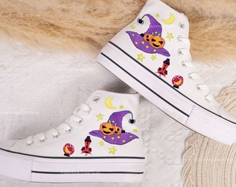 Custom Shoes Embroidered ghosts and pumpkins Sneakers/ Halloween Sneaker for Bride/Personalized Bridal Sneaker