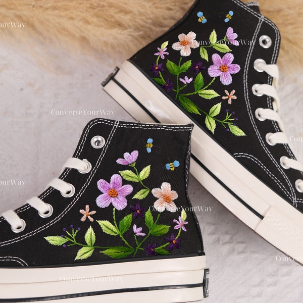Customized Converse Embroidered Shoes Converse Chuck Taylor 1970s Embroidered Sunflower Garden/Lavender/Converse Shoes Best Gift for Her