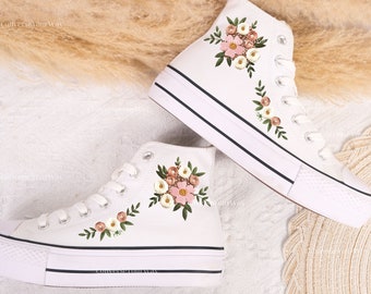 Custom Embroidered Converse High Tops/Mushrooms/Daisy/Lavender/Sunflower Embroidered Sneakers/ Flowers Embroidered Shoes/Gifts For Her