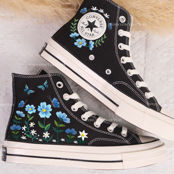 Customized Converse Embroidered Shoes Converse Chuck Taylor 1970s Embroidered Sunflower Garden/Lavender/Converse Shoes Best Gift for Her