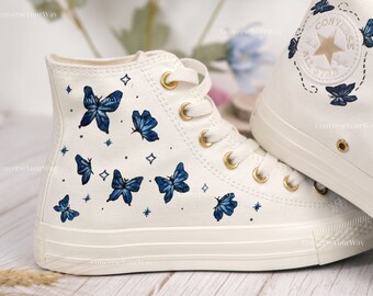 Embroidered Converse/Butterfly Converse/Embroidered Blue Butterflies/Converse High Tops Chuck Taylor 1970s/Custom Logo Butterfly/Gift ForHe