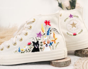 Custom Embroidered Converse Platform/Cat + Dog Embroidered Sneaker/Pet Embroidered Shoes/Shoes Embroidery Floral/Birthday Gifts for Her