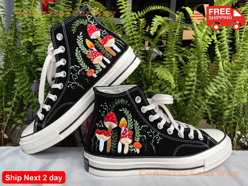 Custom Converse Chuck Taylor Mushrooms Embroidered Converse Shoes/ Mushrooms Embroidered Converse Custom/ Mushrooms Embroidered Sneakers image 5