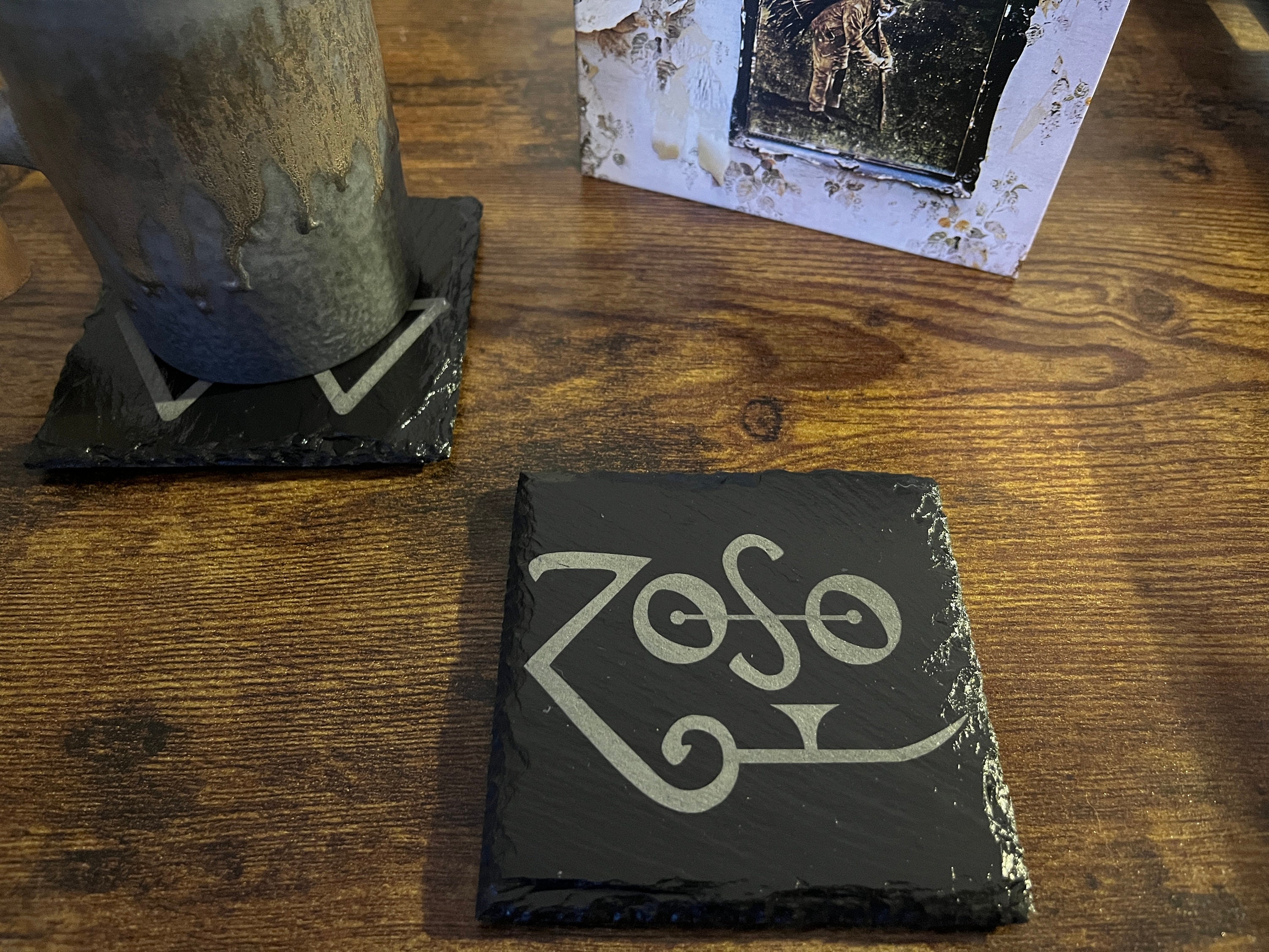 LED ZEPPELIN IV Symbols Engraved Slate Drinks Coasters. Page