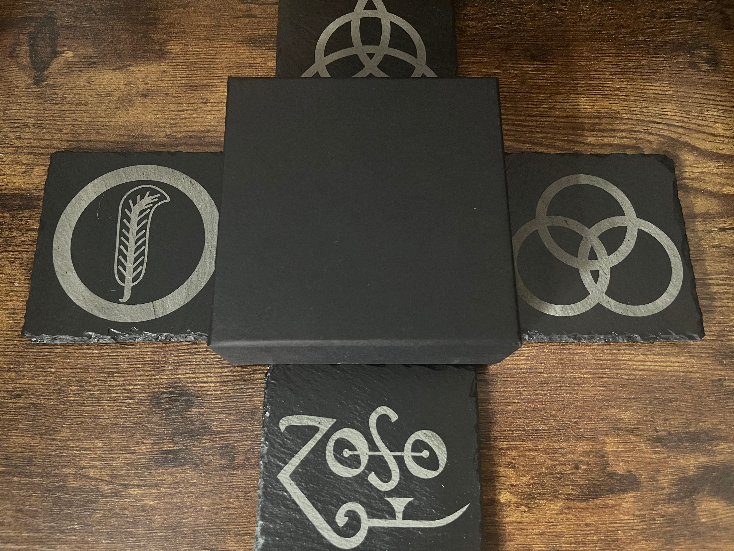 LED ZEPPELIN IV Symbols Engraved Slate Drinks Coasters. Page