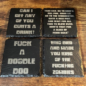 Shaun Of The Dead engraved slate coasters. A Slice Of Fried Gold and more!