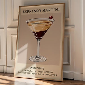 Espresso Martini Art Print Bar Cart Cocktail Decor | Trendy Wall Art Sophisticated Party Poster, Kitchen Aesthetic Retro Drink Sign