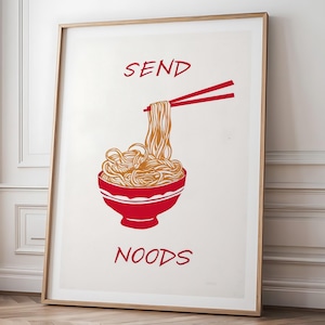 Noodles Food Art Kitchen Print Digital Download Japanese | Modern Asian Wall Decor, Noodle Soup Illustration, Minimalist Noodle Poster