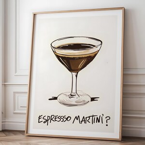 Póster de cóctel con impresión de martini espresso, arte de bar, arte de pared con carrito de bar, impresión de alcohol, decoración de pared con bebidas, descarga digital