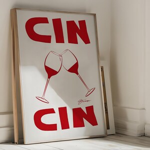 Cin Cin Cocktail Print, Cheers Wine Glass Wall Art, Retro Bar Cart Poster, Italian Wine Decor, Drink Typography Art, Bar Wall Gift