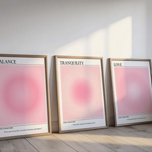 Juego de pósteres de aura, arte de pared con energía de aura rosa, impresión de amor, tranquilidad y equilibrio, impresión curativa minimalista, póster decorativo de meditación relajante