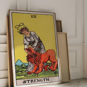 Tarot Cards Rider Waite Art Print - Strength, Esoteric Spiritual Poster, Tarot Wall Art, Witchy Occult Decor, Celestial Divination Gift