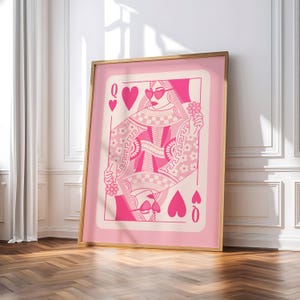 Queen of Hearts Wall Art – Pink Monochrome Print - Feminine Playing Card Wall Art, Trendy Pastel Decor, Girly Retro Poster, Cute Gift Idea