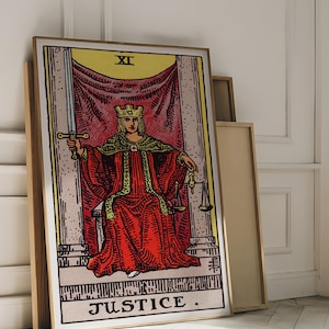 Tarot Cards Rider Waite Art Print - Justice, Mystical Esoteric Tarot Poster, Spiritual Occult Wall Art, Witchy Celestial Decor, Divination