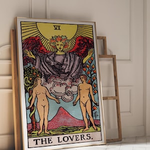 Tarot Cards Rider Waite Art Print - The Lovers, Vintage Occult Poster, Mystical Spiritual Decor, Celestial Witchy Wall Art, Esoteric Gift