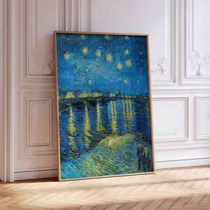 Van Gogh Art Night Sky Wall Print - Verträumte Landschaft Digitaler Download, berühmtes Schlafzimmerdekor, Sternengalaxieplakat, sternenklare Nacht über der Rhone