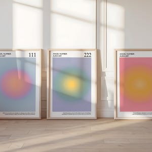 Angel Number Aura Poster Set, 111 222 333 Prints, Spiritual Energy Art, Meditation Room Decor, Manifestation Aesthetic Wall Art