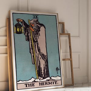 Tarot Cards Rider Waite Art Print - The Hermit, Mystical Celestial Poster, Esoteric Occult Wall Art, Witchy Spiritual Decor, Tarot Card Gift