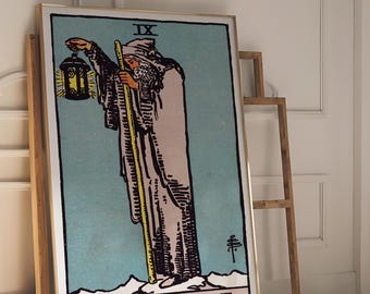 Tarot Cards Rider Waite Art Print - The Hermit, Mystical Celestial Poster, Esoteric Occult Wall Art, Witchy Spiritual Decor, Tarot Card Gift
