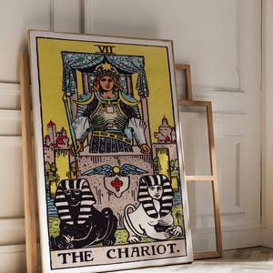 Tarot Cards Rider Waite Art Print - The Chariot, Mystical Tarot Poster, Occult Witchy Decor, Spiritual Celestial Art, Divination Wall Print