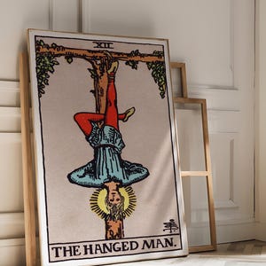 Tarotkaarten Rider Waite Art Print - de gehangene, vintage occulte poster, mystieke hekserij kunst aan de muur, decor hemelse waarzeggerij, tarotcadeau