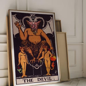 Tarot Cards Rider Waite Art Print - The Devil, Vintage Occult Poster, Mystical Witchy Wall Art, Celestial Spiritual Decor, Esoteric Print