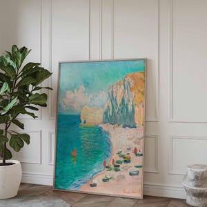 Claude Monet Art - Impressionist Seascape Print, Vintage Coastal Wall Art, Fine Art Poster, Painting Reproduction, Falaise d&#39;Amont Beach