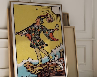 Tarot Cards Rider Waite Art Print - The Fool, Mystical Tarot Poster, Occult Wall Art, Vintage Divination Decor, Spiritual Home Aesthetic