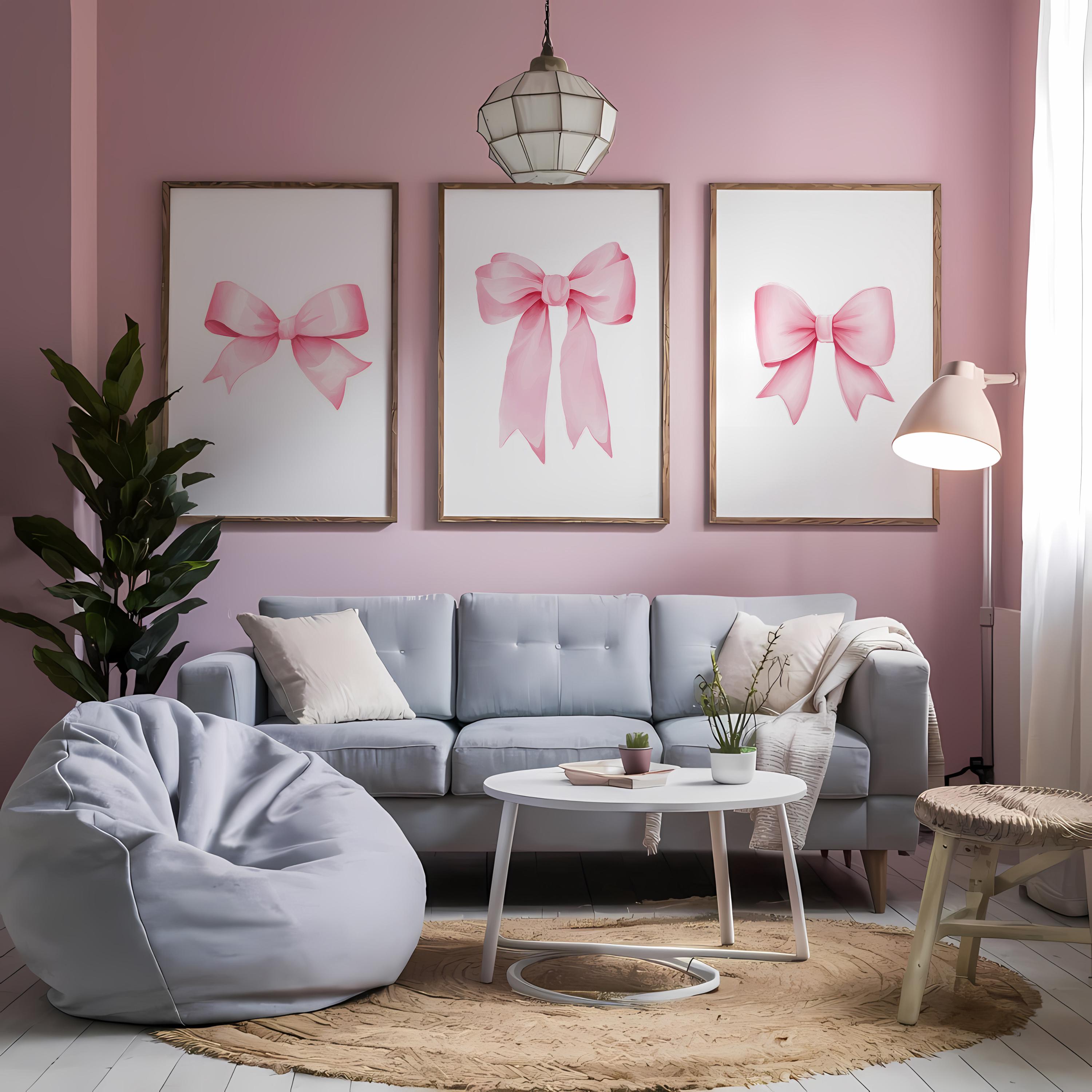 Pink Bow Prints Set of 3 | Preppy Teen Wall Art Decor | Coquette Room ...