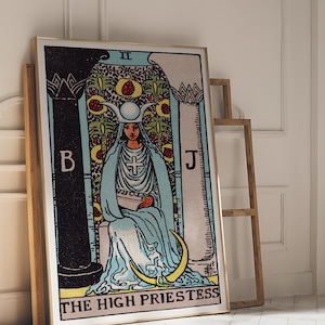 Tarot Cards Rider Waite Art Print - The High Priestess, Intuitive Mystical Poster, Celestial Tarot Wall Art, Esoteric Decor, Occult Gift