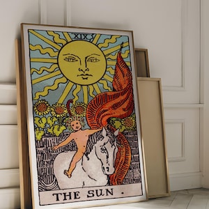 Tarot Cards Rider Waite Art Print - The Sun, Mystical Tarot Poster, Esoteric Celestial Wall Art, Vintage Witchy Decor, Spiritual Print
