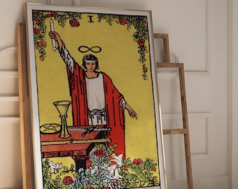 Tarot Cards Rider Waite Art Print - The Magician, Mystical Occult Poster, Vintage Esoteric Wall Art, Witchy Decor, Spiritual Gift