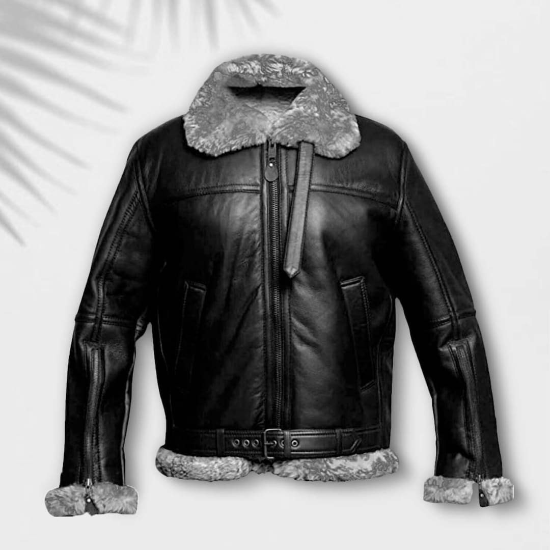 Black B3 Aviator Jacket RAF Men's Black B3 Bomber Leather Jacket Real
