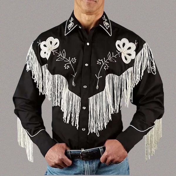 Ken Cosplay Costume Ryan Gosling Stylish Black Shirt with Embroidery, Tassels and Fringe - Perfect for Halloween Cosplay