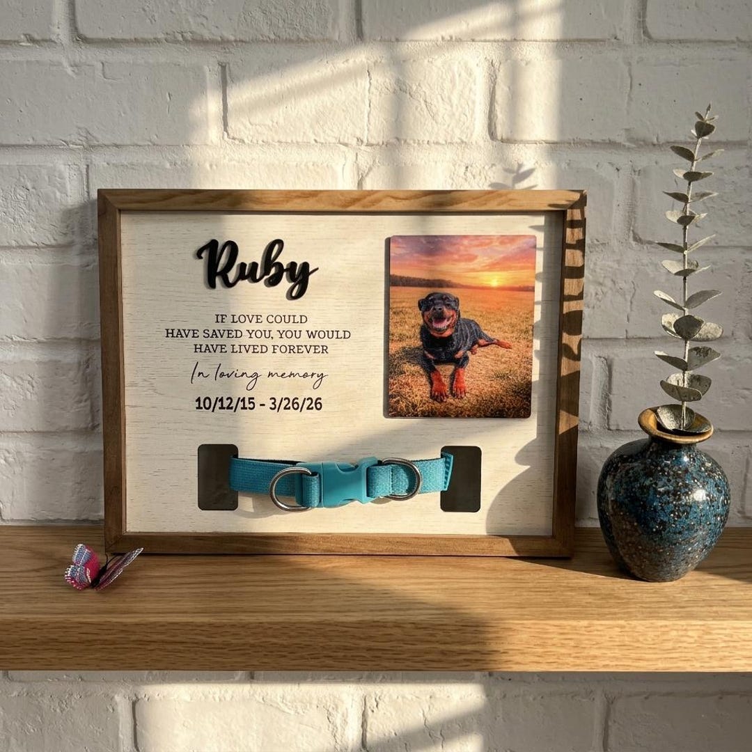 Custom Pet Memorial Photo Frame, Collar Holder, Personalized Dog Loss ...