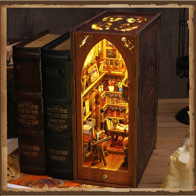 lit library within a book for bookshelf decoration