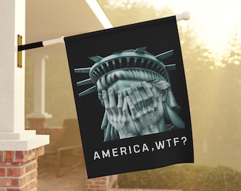 Anti Trump Flag, Garden Flag, America WTF, Weeping Statue of Liberty, House Flag, 2 Sizes, Free Shipping, Democracy Flag, Custom Flag