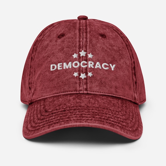 Democracy Embroidered Vintage Cotton Twill Cap, Democracy Hat, One Size, Unisex, Multiple Colors, Democracy Hat, Vote Hat, Democrat Hat