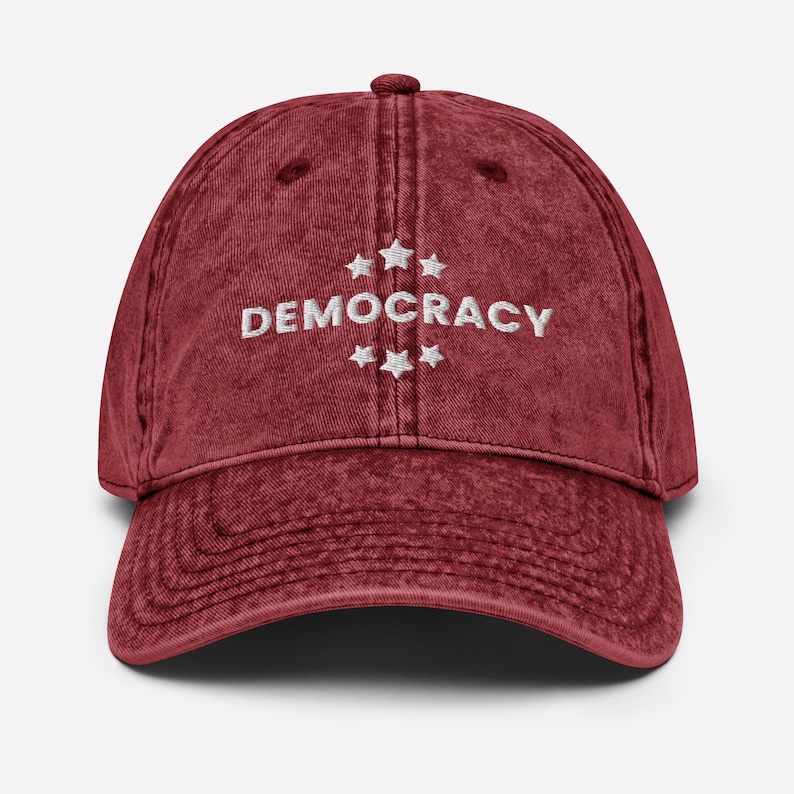 Democracy Embroidered Vintage Cotton Twill Cap, Democracy Hat, Multiple Colors,