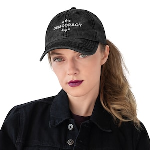 Democracy Embroidered Vintage Cotton Twill Cap, Democracy Hat, Multiple Colors,