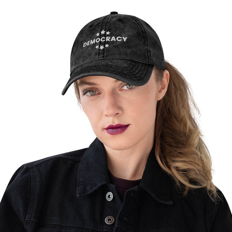 Democracy Embroidered Vintage Cotton Twill Cap, Democracy Hat, Multiple Colors,